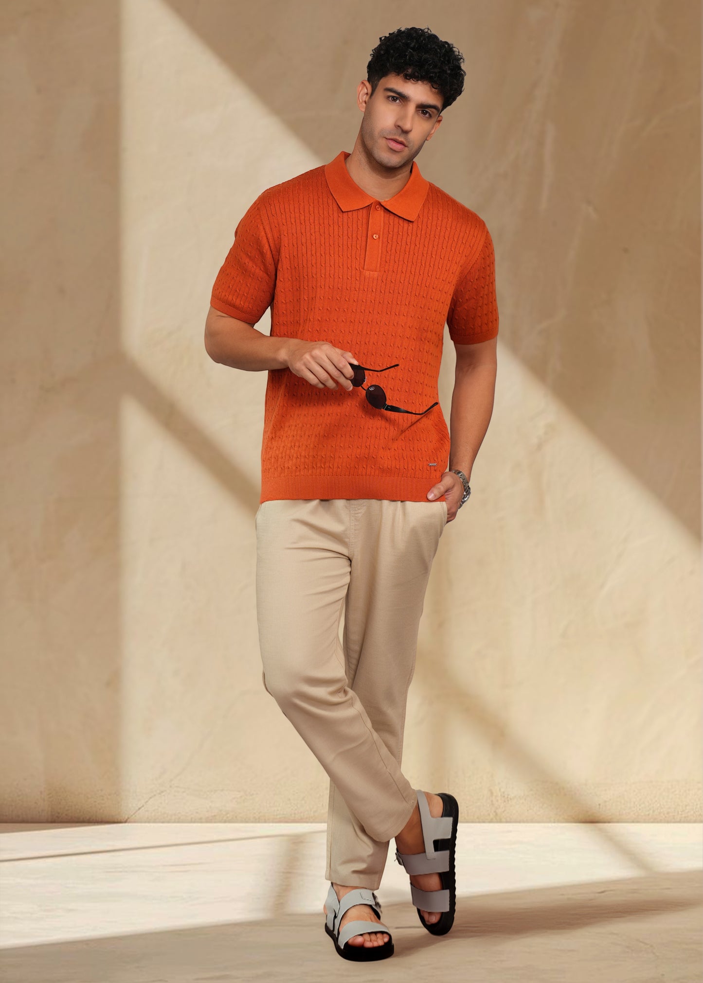 Men's regular flat knit polo