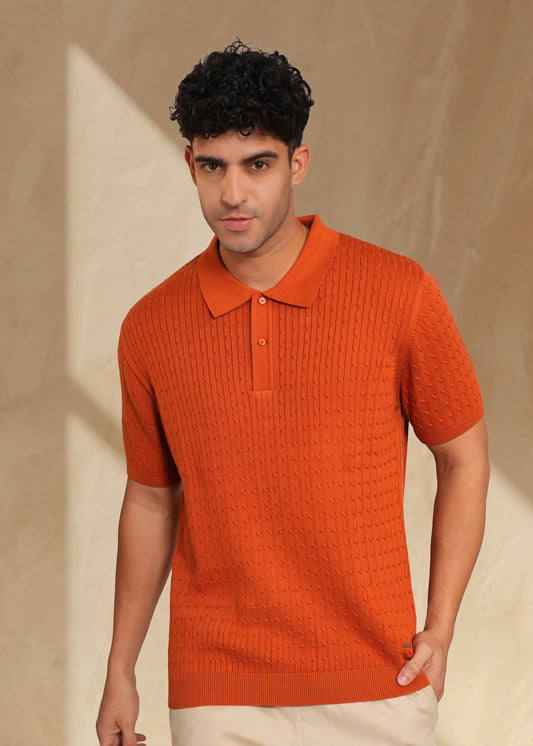 Mens Flatknit Textured Polo