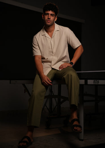 Men's wide leg drawcord pants.