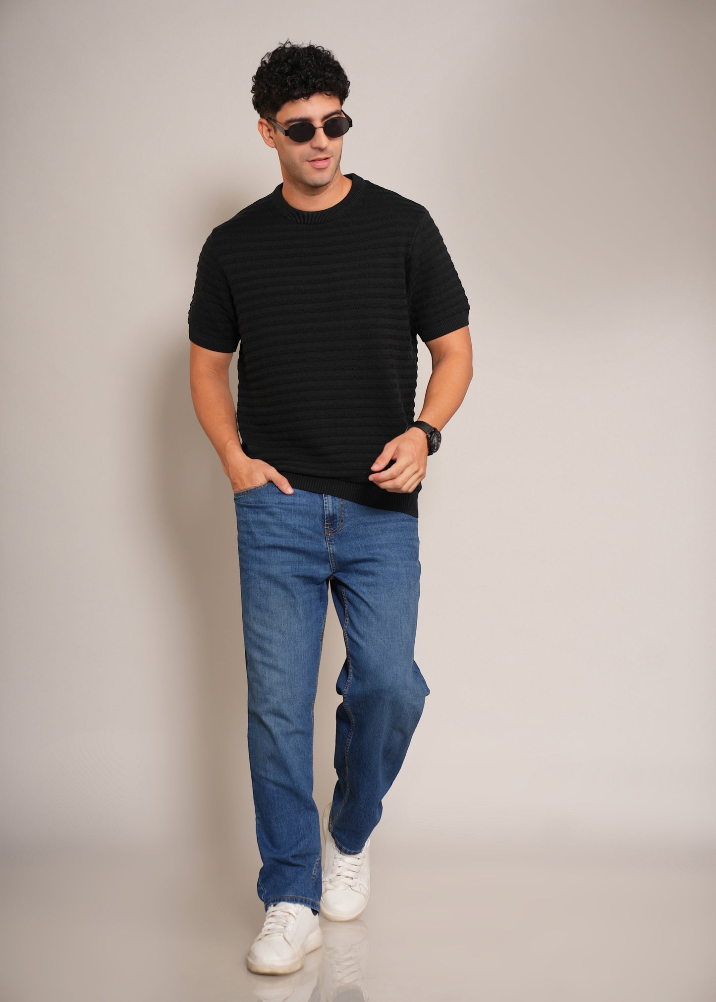Men's regular flat knit round collar