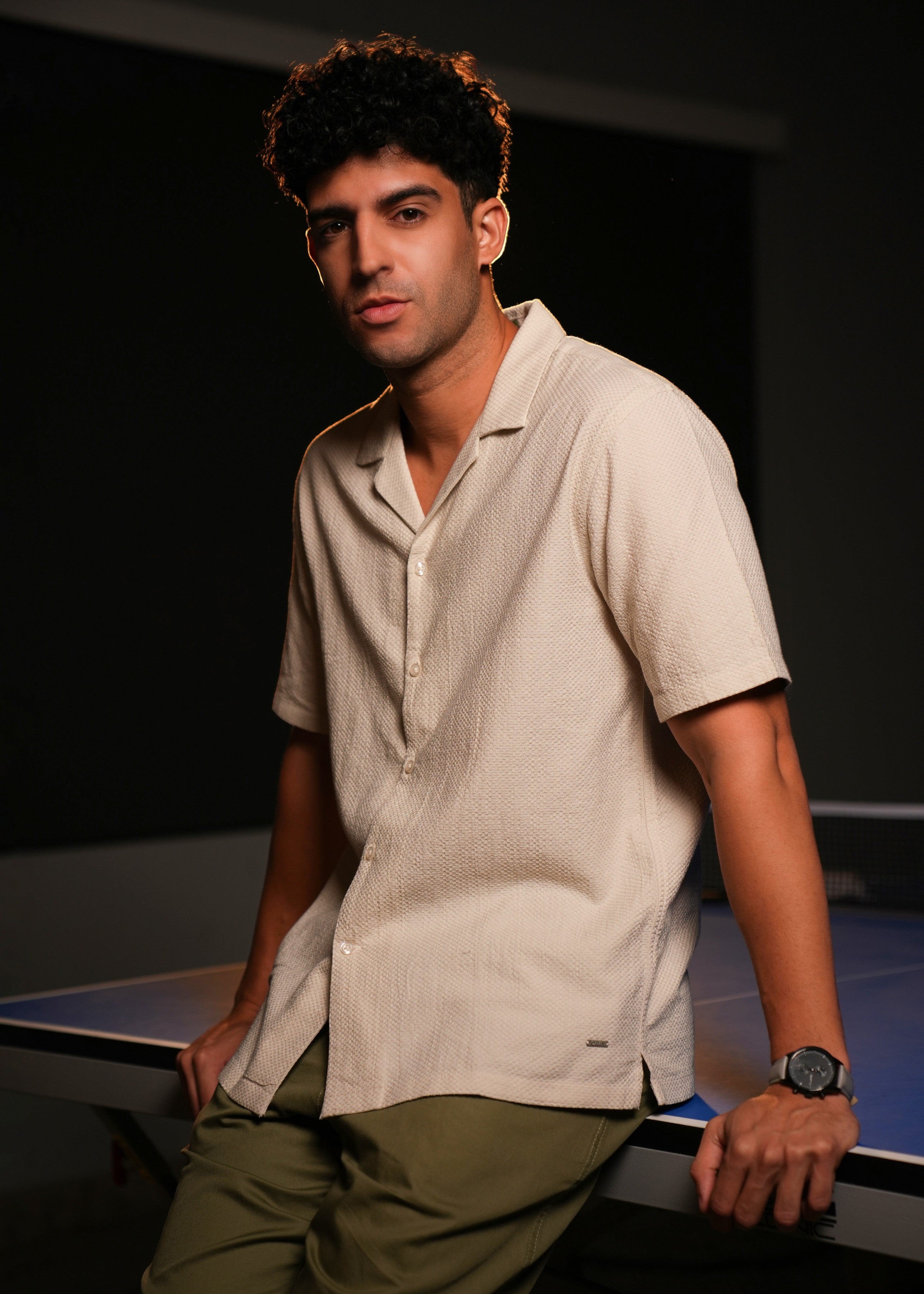 Regular Fit Seersucker Dobby Camp collar Shirt