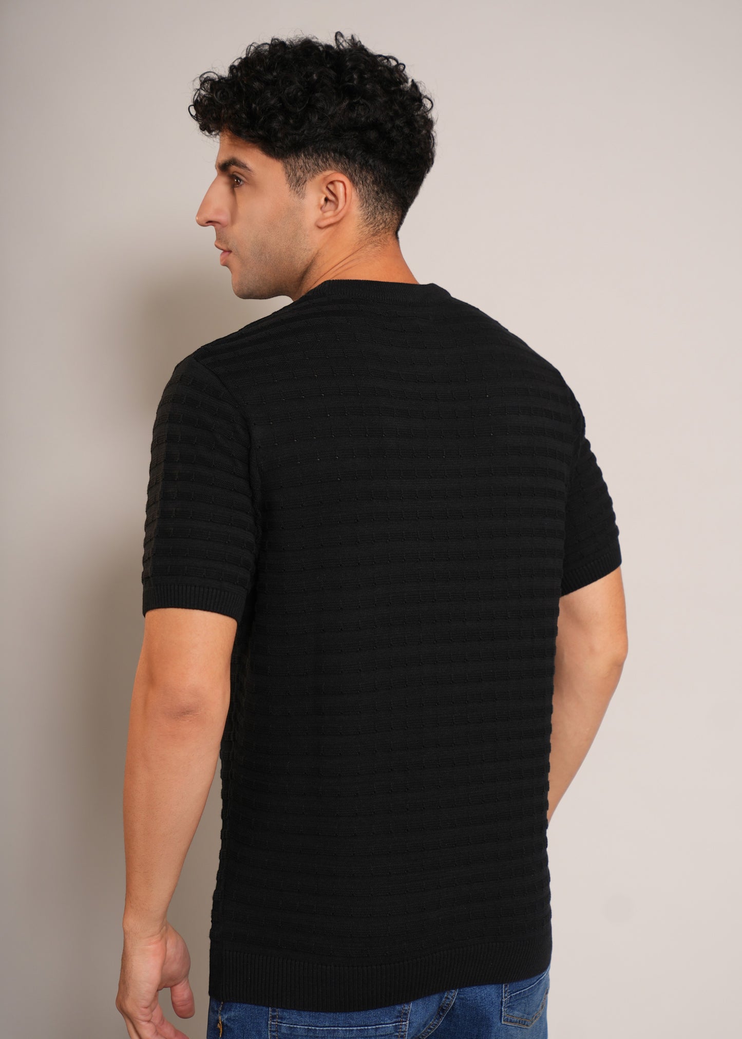 Men's regular flat knit round collar