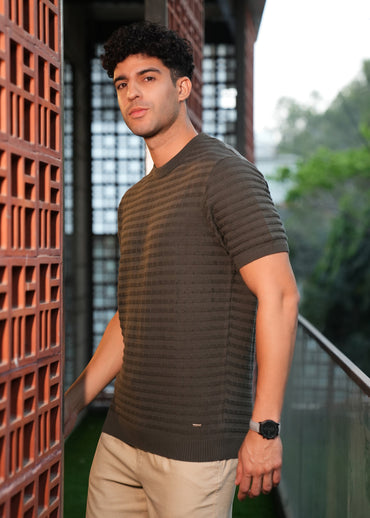 Men's regular flat knit round collar