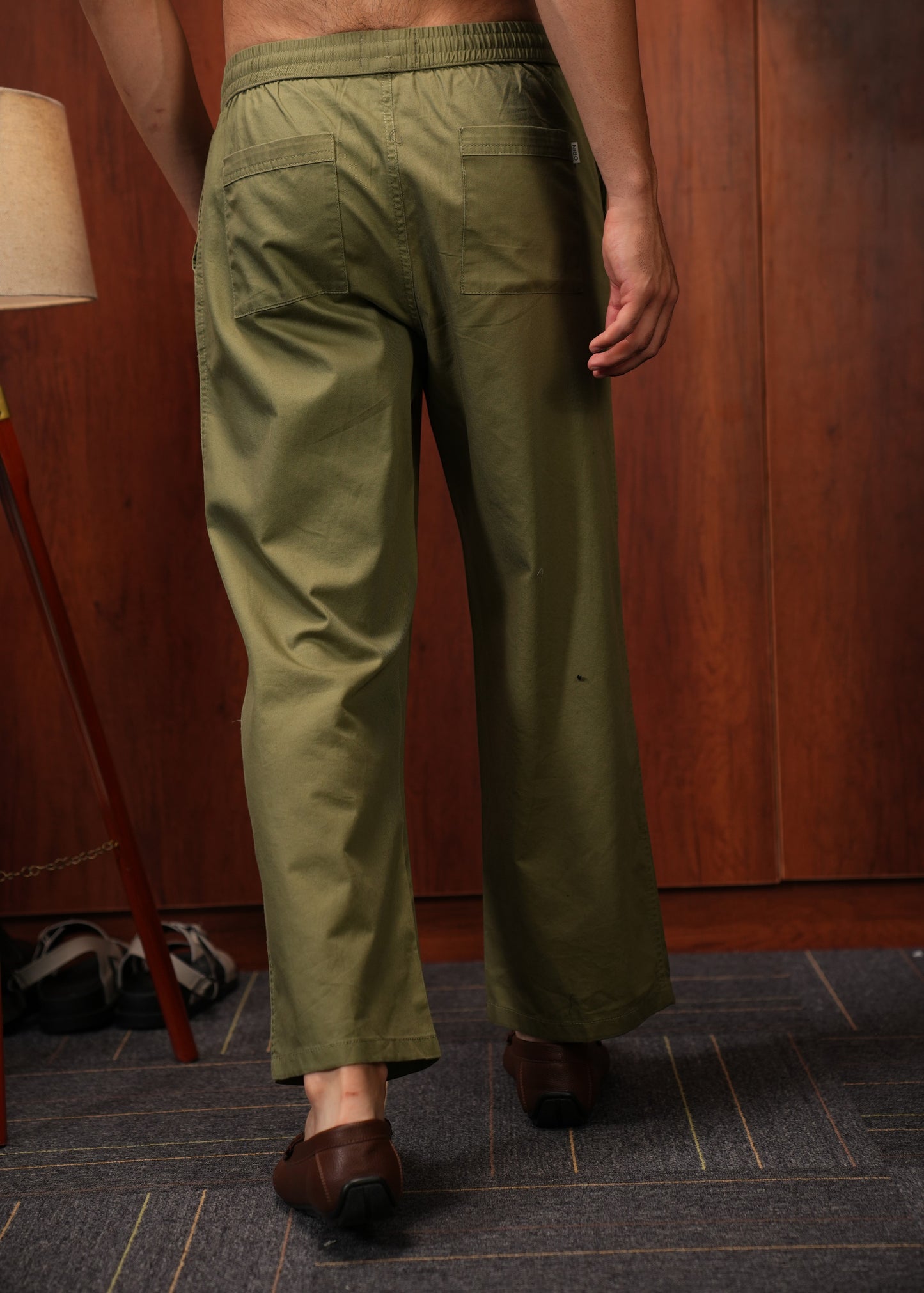 Men's wide leg drawcord pants.